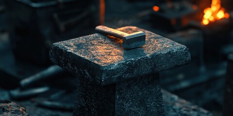a hammer and anvil in a blacksmith workshop 