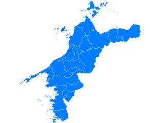 愛媛県　地図　ブルー　イラスト