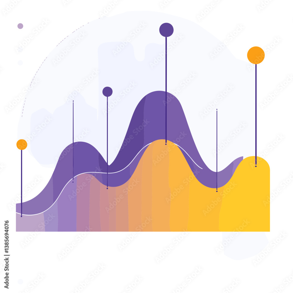 Poster abstract data visualization chart with purple and yellow hills