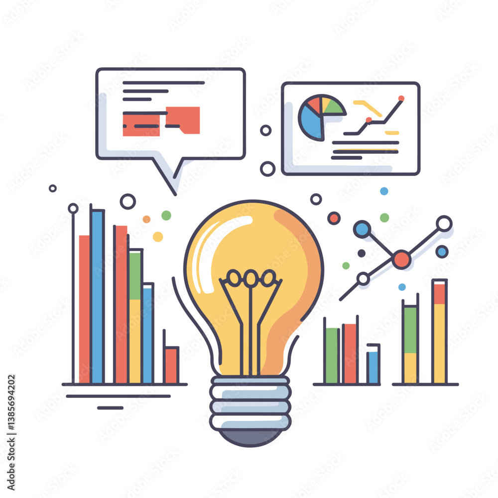 Aufkleber bright yellow lightbulb with colorful data charts and graphs