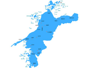 Obraz premium 愛媛県 地図 ブルー 斑点 イラスト