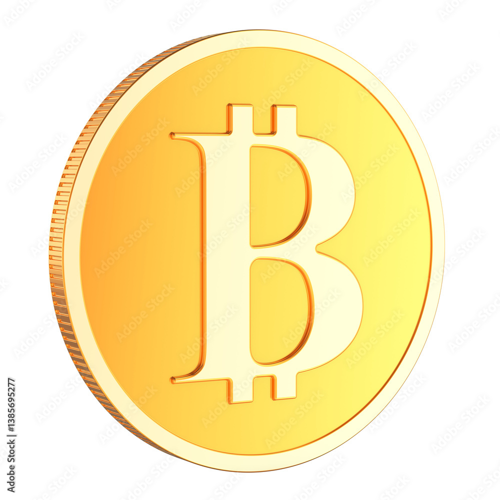 Poster golden bitcoin, 3d rendering isolated on transparent background