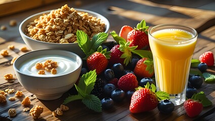 Healthy Breakfast with Granola and Berries