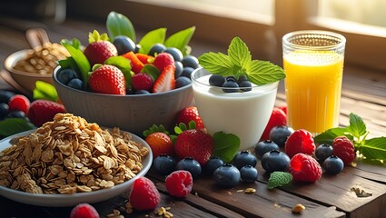 Healthy Breakfast with Granola and Berries