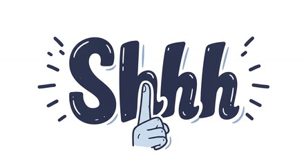Cartoon illustration representing silence with the word shhh and a finger up gesture