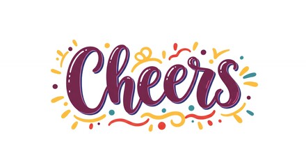 Fototapeta premium Festive cheers typography with vibrant confetti and playful design elements