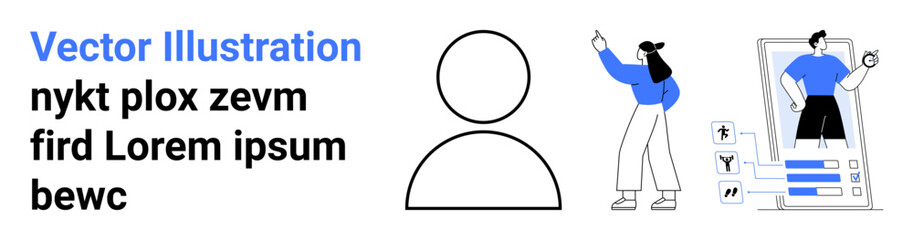 Person interacting with app interface, exploring profile customization. Ideal for technology, mobile app, user experience, personalization, onboarding, digital tools, simple landing page