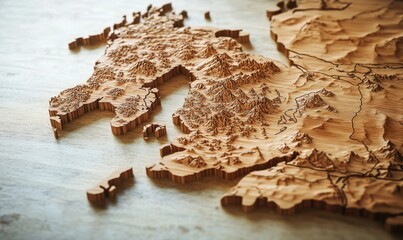 3D wooden map of Scandinavia on table, geographic education