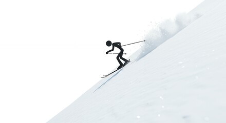 Minimalist alpine skiing representation against a stark white background