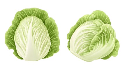 Fototapeta premium Fresh Green Napa Cabbage on White Background - Vibrant Organic Produce for Culinary Designs