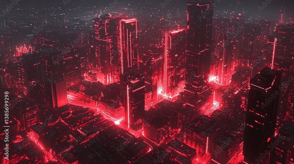 Poster cyberpunk-inspired futuristic city with neon-lit data streams, symbolizing ai-driven innovation and 