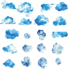 Set of watercolor blue-sky circles brash multicolored. watercolor on white background. This is watercolor splash. It is drawn by hand transparent background.	