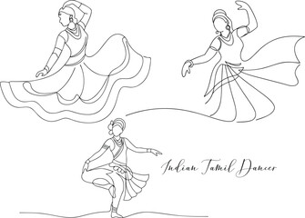Indian Tamil Dancer Continuous One Line Art Drawing Illustration In Editable Stroke Style