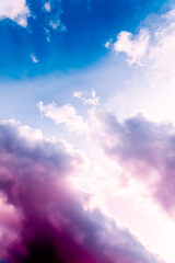 Fairy colourful sunset sky. Amazing view. Purple lilac clouds