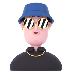 Man with glasses and black hat 3D Icon Illustration 