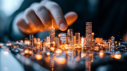 Digital urban development cityscape model virtual environment close-up view conceptual innovation