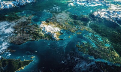 Fototapeta premium Aerial view of Greece, islands, mountains, sea, and coastline, for travel ads