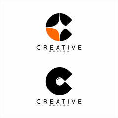 Initial letter C logo design with star and water drop symbols.