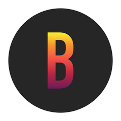 Vibrant Gradient Capital Letter B Glowing with Bright Yellow, Vivid Orange, Deep Red, and Dark Purple Tones on Dark Gray Circular Background Symbolizing Beginning, Unity, and Creativity in Digital