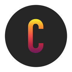 Vibrant Gradient Capital Letter C Glowing with Bright Yellow, Vivid Orange, Deep Red, and Dark Purple Tones on Dark Gray Circular Background Symbolizing Beginning, Unity, and Creativity in Digital