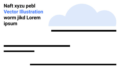 Flat cloud shape paired with horizontal text lines in minimalistic format. Ideal for technology, communication, data storage, digital services, weather updates, education, simple landing page