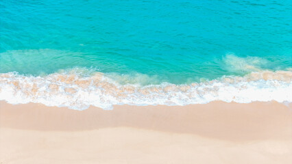 Dreamy summer beach with white sand and rolling turquoise waves. summer background and summer holiday concept.
