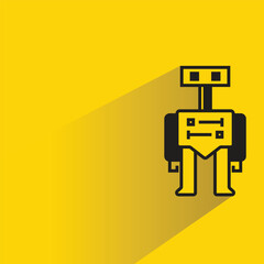 robot cartoon character icon with shadow yellow background
