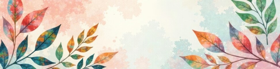 Obraz premium Watercolor leaf design on pastel colored card with intricate foliage pattern , foliage, pastel colors
