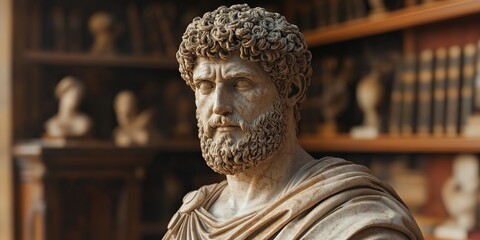 Marble statue of Marcus, the Stoic philosopher, with a gentle, understanding gaze