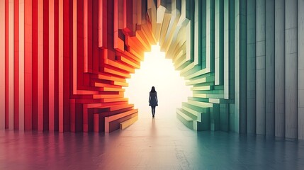 Obraz premium Transformative journey through a colorful passageway artistic installation modern space inspirational view conceptual exploration