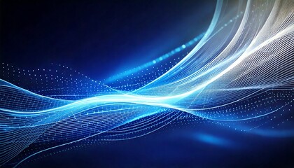 A sleek abstract business background with flowing blue and silver lines, glowing data nodes, and a light gradient. High-tech, professional, and minimal design