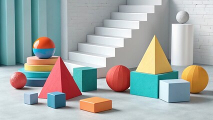 Abstract 3D Render of Geometric Shapes