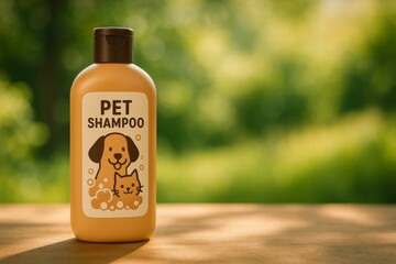 Pet Shampoo Bottle With Playful Design in a Green Garden During Daylight