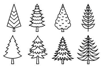 Evergreen Trees Line Art Design for Landscape Illustration Print