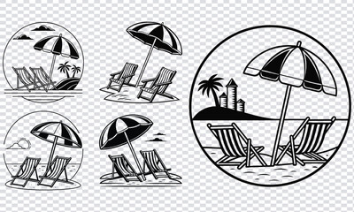 Set of Beach Relaxation Line Art Illustrations