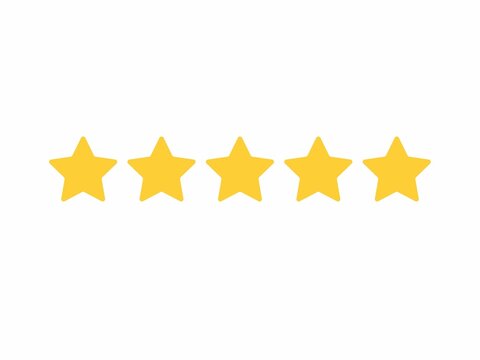 Golden 5 stars review isolated on white background. 5 stars on white background