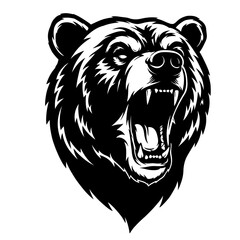 Roaring Bear: A formidable black bear head illustration in a fierce roar, capturing raw power, displaying sharp teeth, and intense aggression.