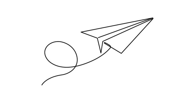 aper plane continuous one line drawing animation, Minimal flying invite icon line clipart.Minimal flying invite icon line clipart in 4k.mp4