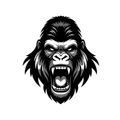 Fototapeta premium Ferocious Gorilla: A monochrome illustration of a powerful gorilla in an intense moment of fury, its teeth bared and eyes blazing with raw intensity.