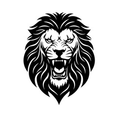 Lion's Roar: A powerful and majestic lion head, rendered in striking black and white, showcases fierce energy and untamed elegance, perfect for any design needing a symbol of strength and valor.