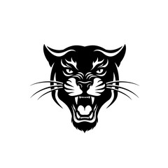 Panther's Intensity: A bold, black and white illustration of a snarling panther head, radiating power and ferocity.