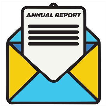 annual report document in blue and yellow envelope clip art preview