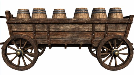 Fototapeta premium Antique wooden wagon loaded with barrels
