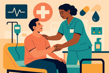 Modern healthcare interaction: nurse assisting patient for compassionate care
