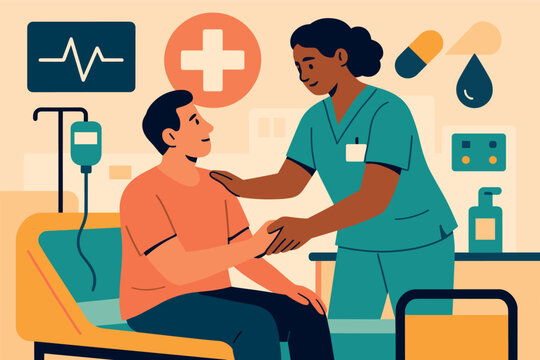 Modern healthcare interaction: nurse assisting patient for compassionate care
