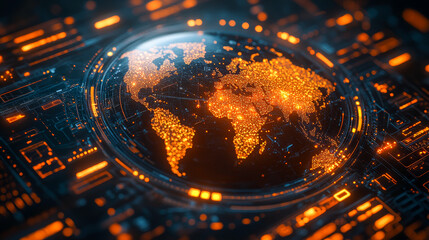 Fototapeta premium Digital Earth Representation with Illuminated Landmasses 