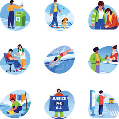 Fototapeta premium Citizen Rights Flat Style Illustrations