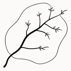 Elegant Black Silhouette Line Art of Branch Stick