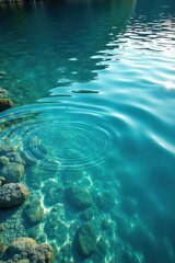 Fototapeta premium Clear water with circular waves in a serene lake setting , nature, scenery