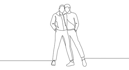 Obraz premium Two figures standing together in a minimalist line art style 